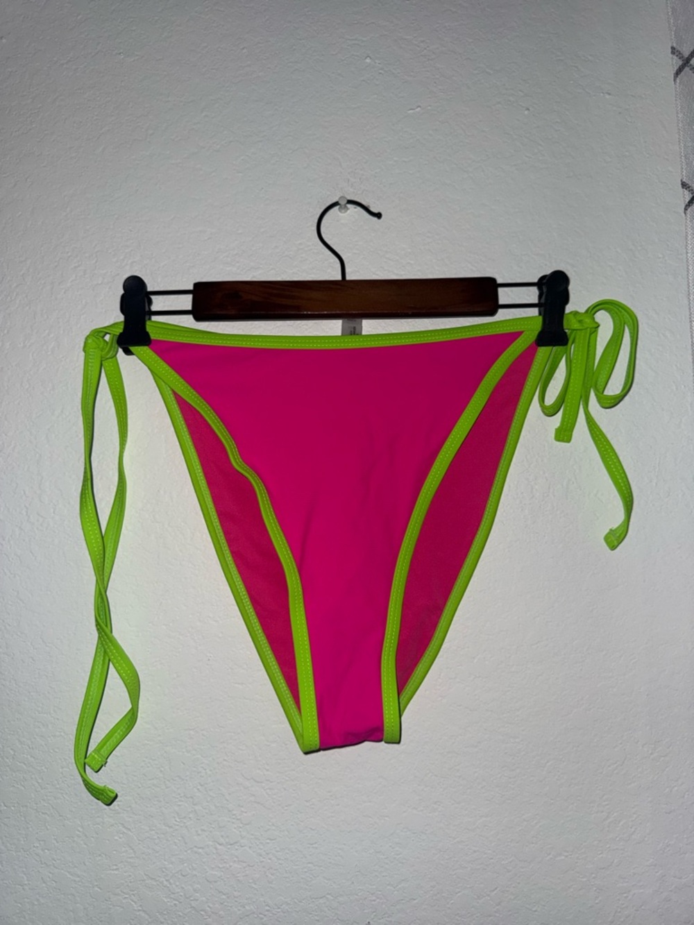 Neon Pink Tie-Side Bikini Bottom with Lime Trim